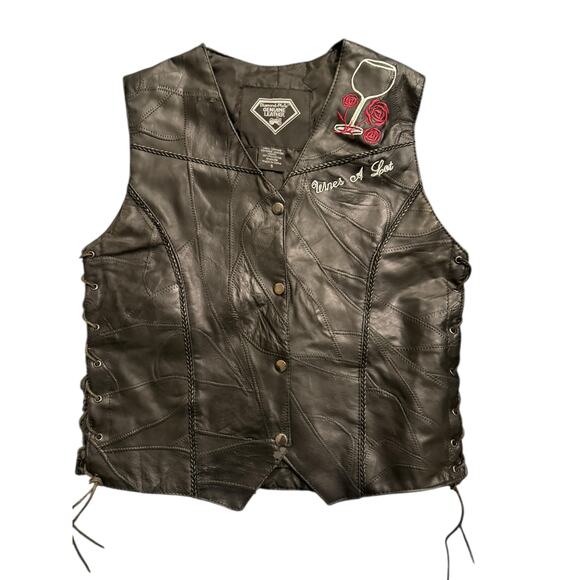 Diamond Plate Buffalo Leather Vest Women’s size S Wine A Lot Motorcycle Vest - Picture 1 of 9